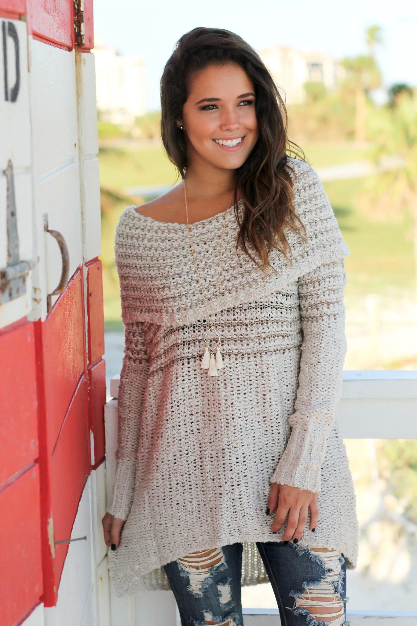 Cream Off Shoulder Knit Tunic