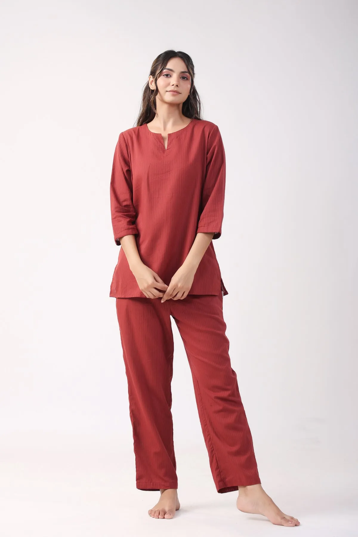 Crimson Comfort Cotton Loungewear Set