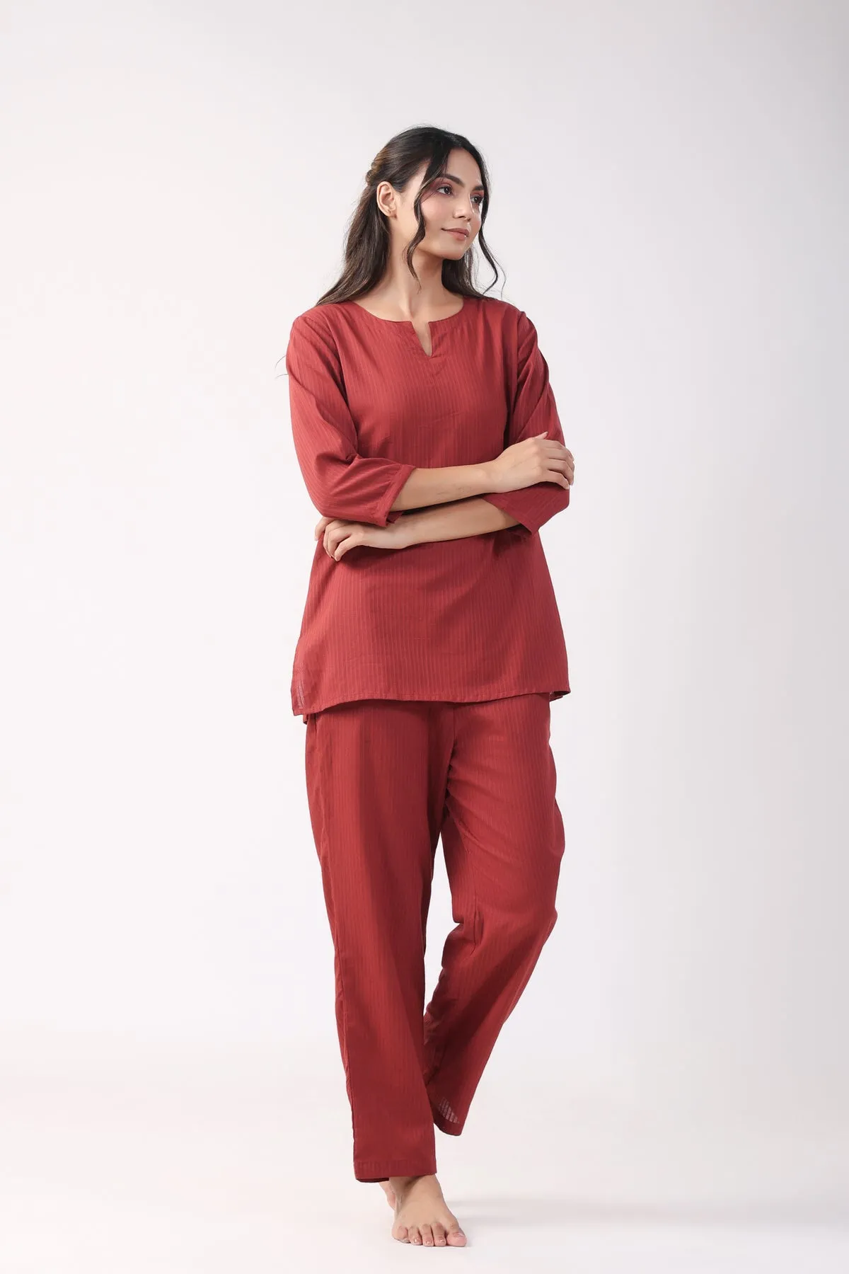 Crimson Comfort Cotton Loungewear Set