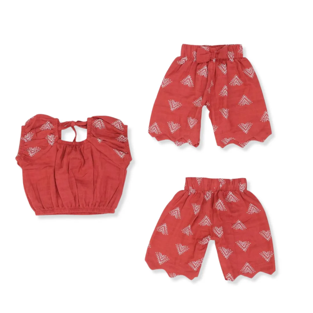 Crimson Olive Puffed Co-ord sets for kids - Pack of 2