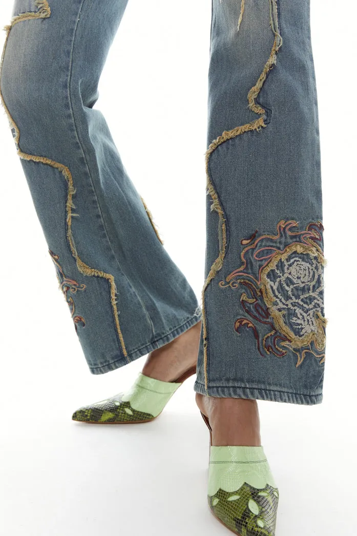 Crimson Rose Embroidered Jeans