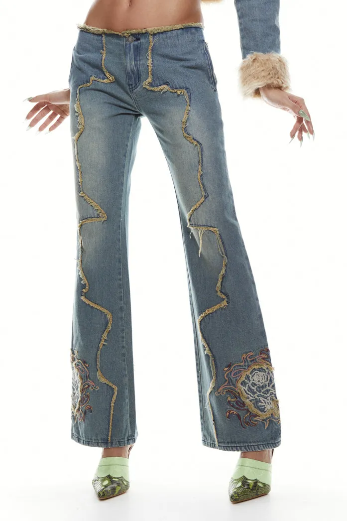 Crimson Rose Embroidered Jeans