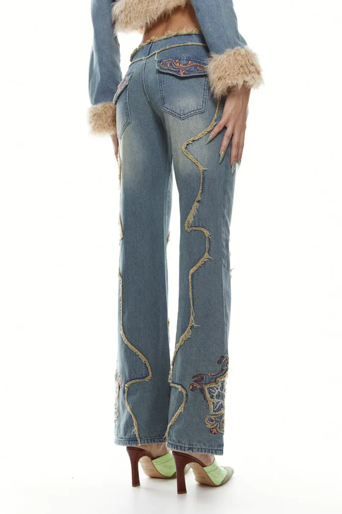 Crimson Rose Embroidered Jeans