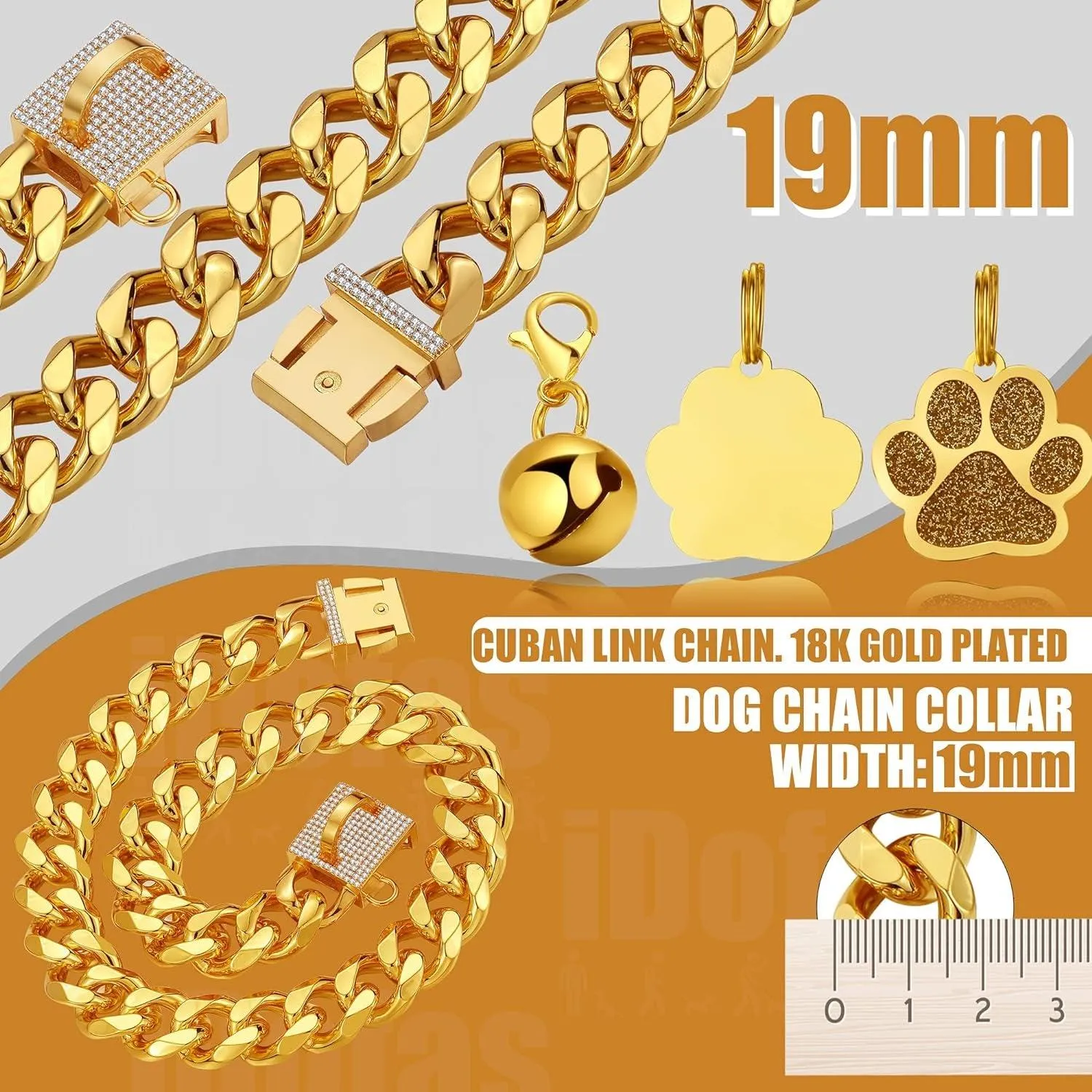 Cuban Gold CZ Dog Collar: Designer Luxury with Safety Charm