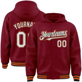 Custom Crimson Black-Orange Bomber Full-Snap Varsity Letterman Hoodie Jacket