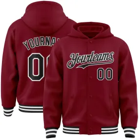 Custom Crimson Black-White Bomber Full-Snap Varsity Letterman Hoodie Jacket