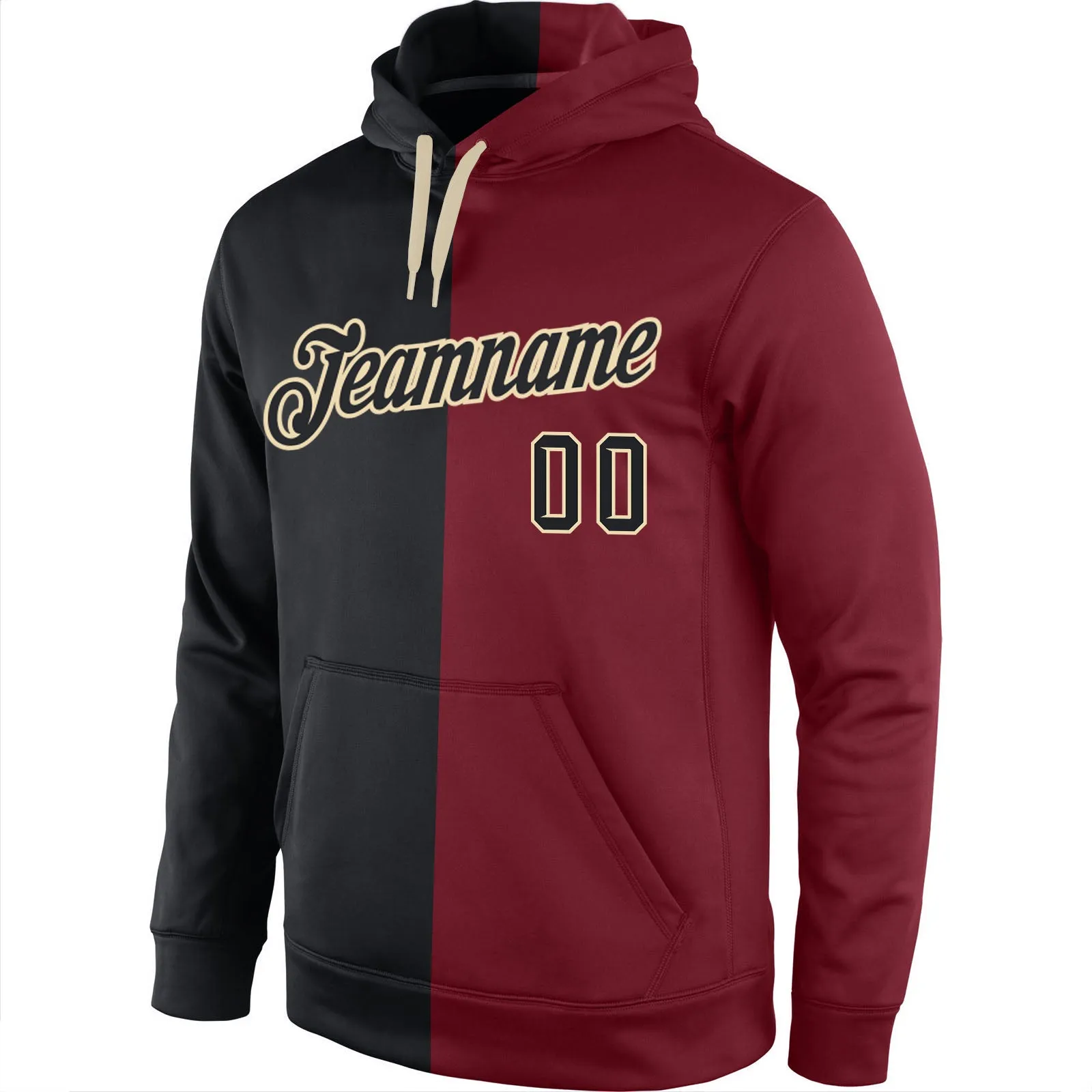 Custom Stitched Crimson Black-Cream Split Fashion Sports Pullover Sweatshirt Hoodie