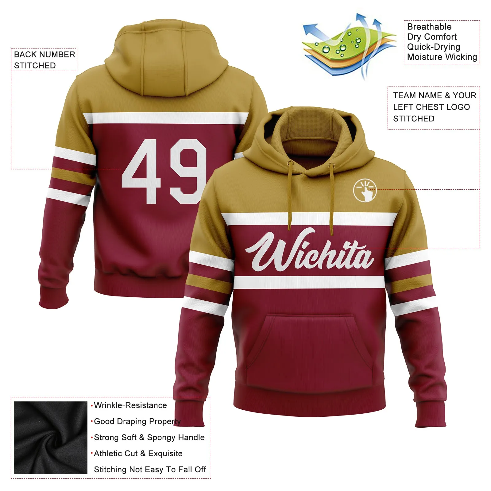 Custom Stitched Crimson White-Old Gold Line Sports Pullover Sweatshirt Hoodie