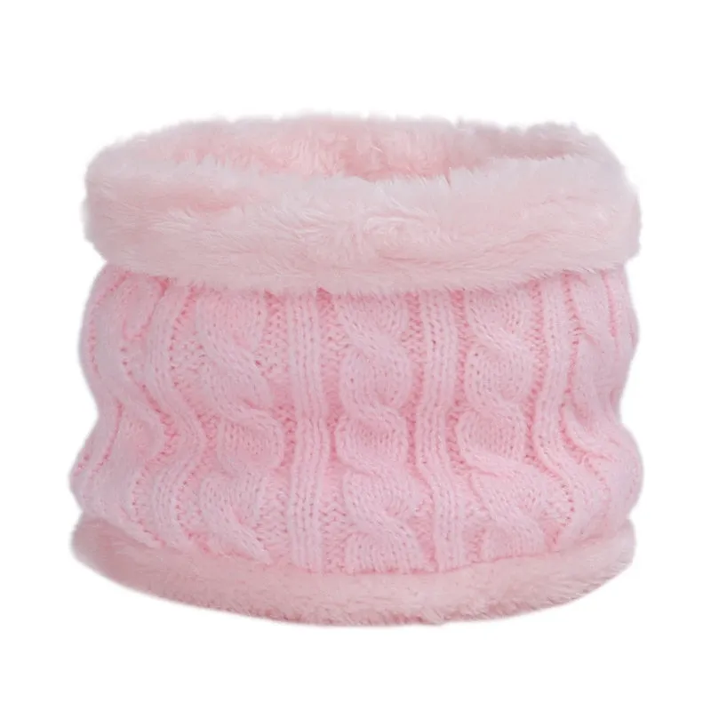 Cute Children's Winter Knit Beanie Ring Scarf 2 Pieces Set Boys Girls Fleece Thick Lining Plus Velvet Warm Hat Kids Cap