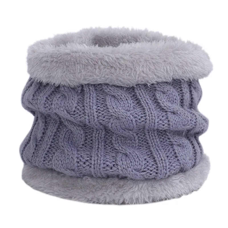 Cute Children's Winter Knit Beanie Ring Scarf 2 Pieces Set Boys Girls Fleece Thick Lining Plus Velvet Warm Hat Kids Cap