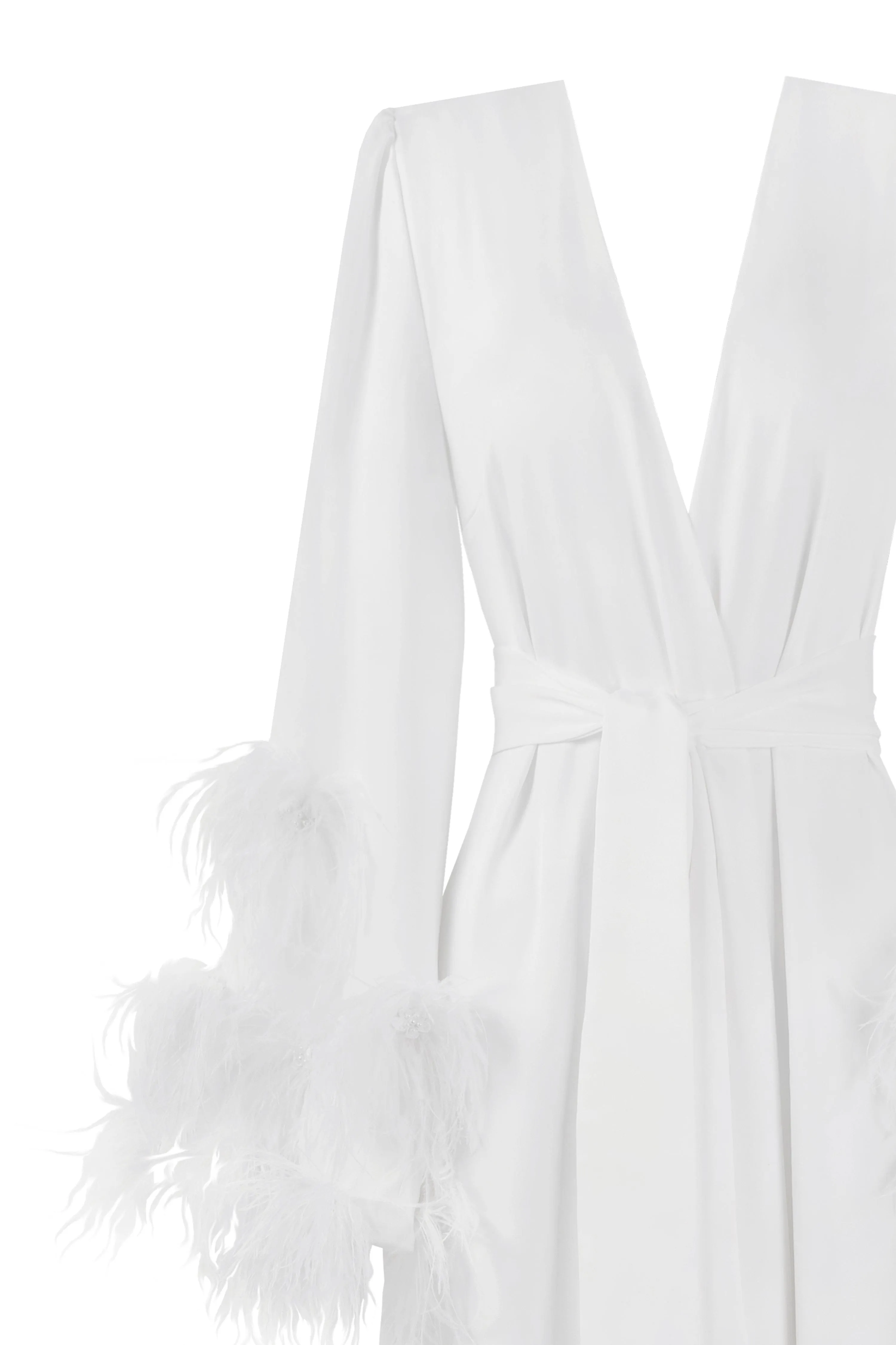 Delicate feather-trimmed satin robe