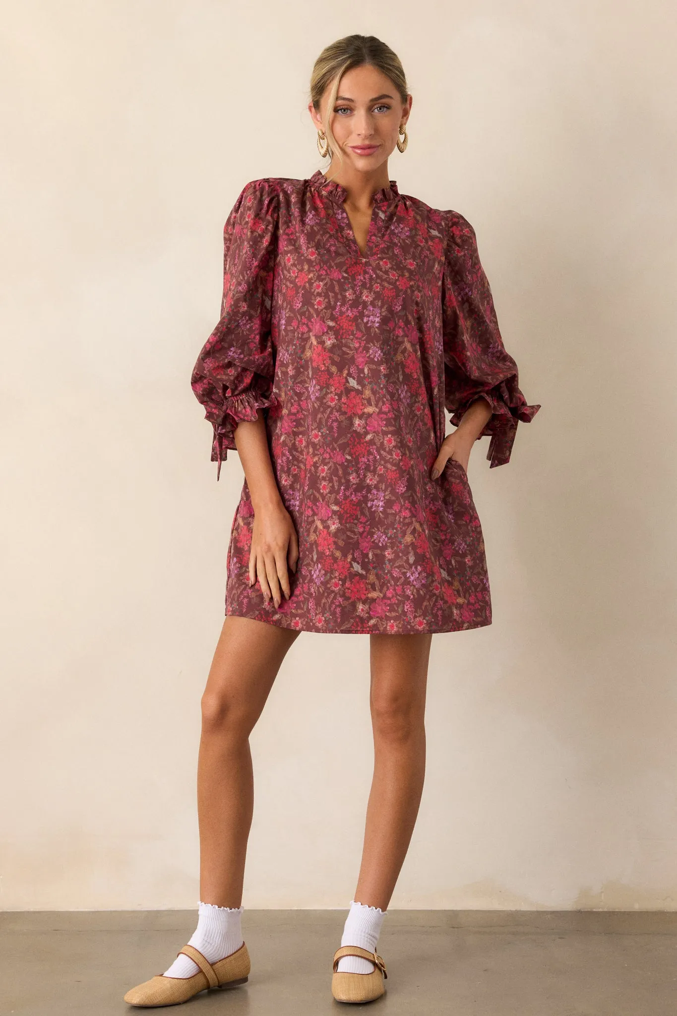 Don't Change 100% Cotton Burgundy Floral Mini Dress