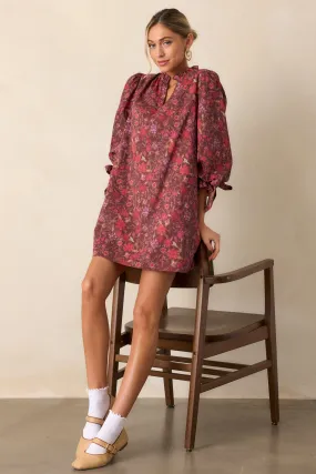 Don't Change 100% Cotton Burgundy Floral Mini Dress