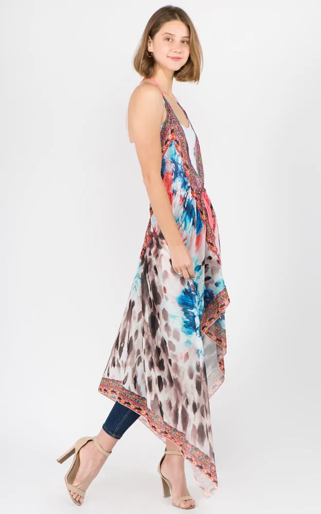 DP1C14 Spring Summer Printed Front Tie Long Vest