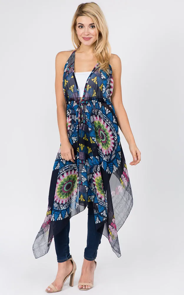 DP1C14 Spring Summer Printed Front Tie Long Vest