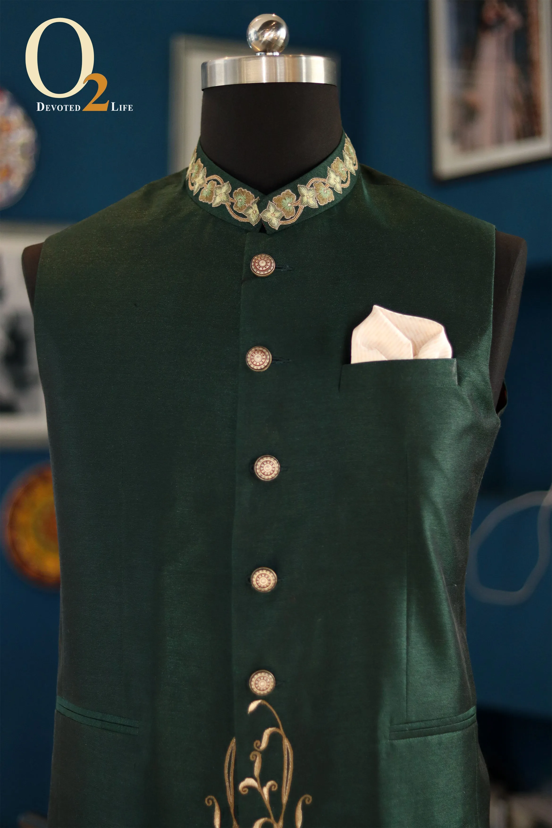 Emerald Green Heavy Embroidered Waistcoat