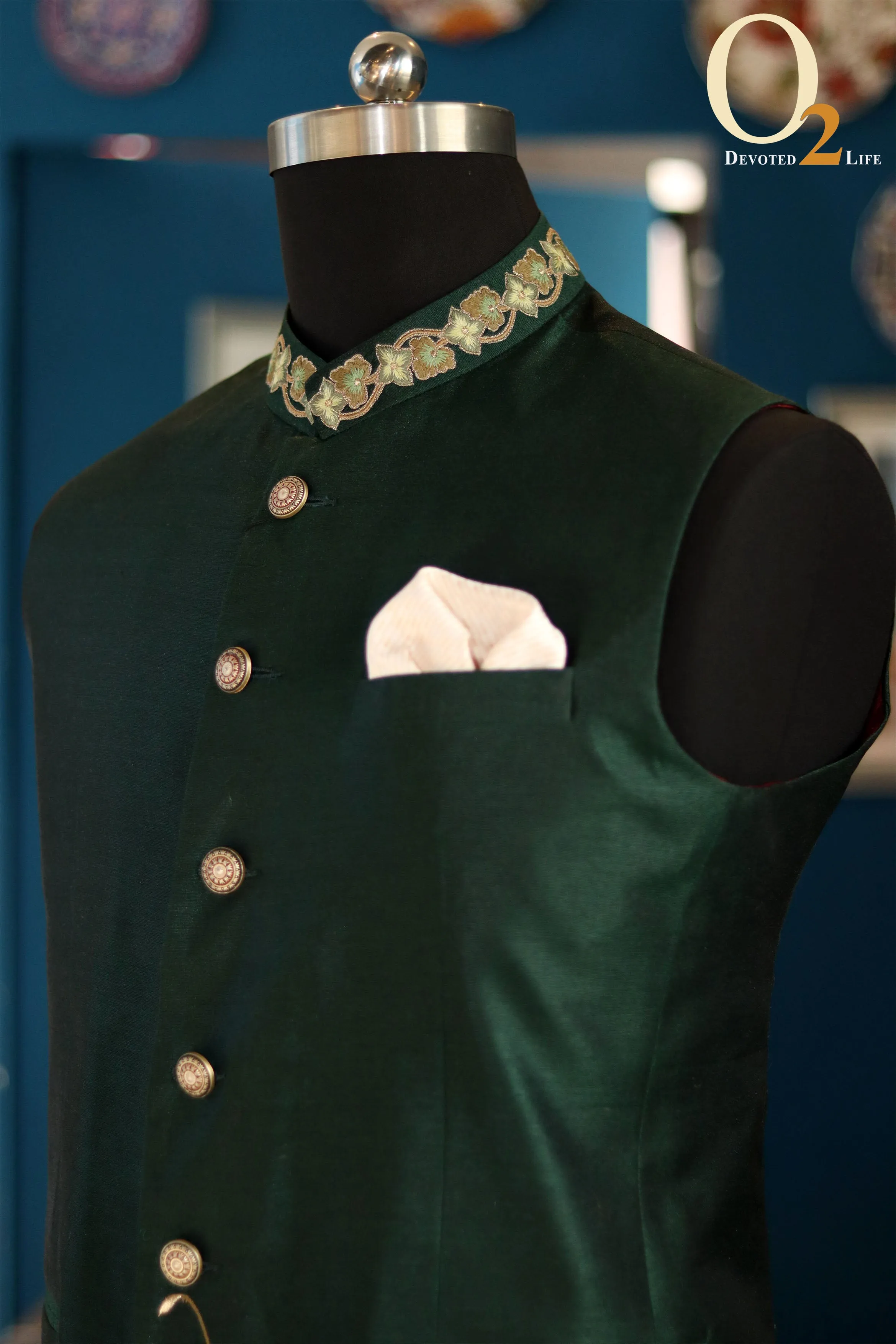 Emerald Green Heavy Embroidered Waistcoat