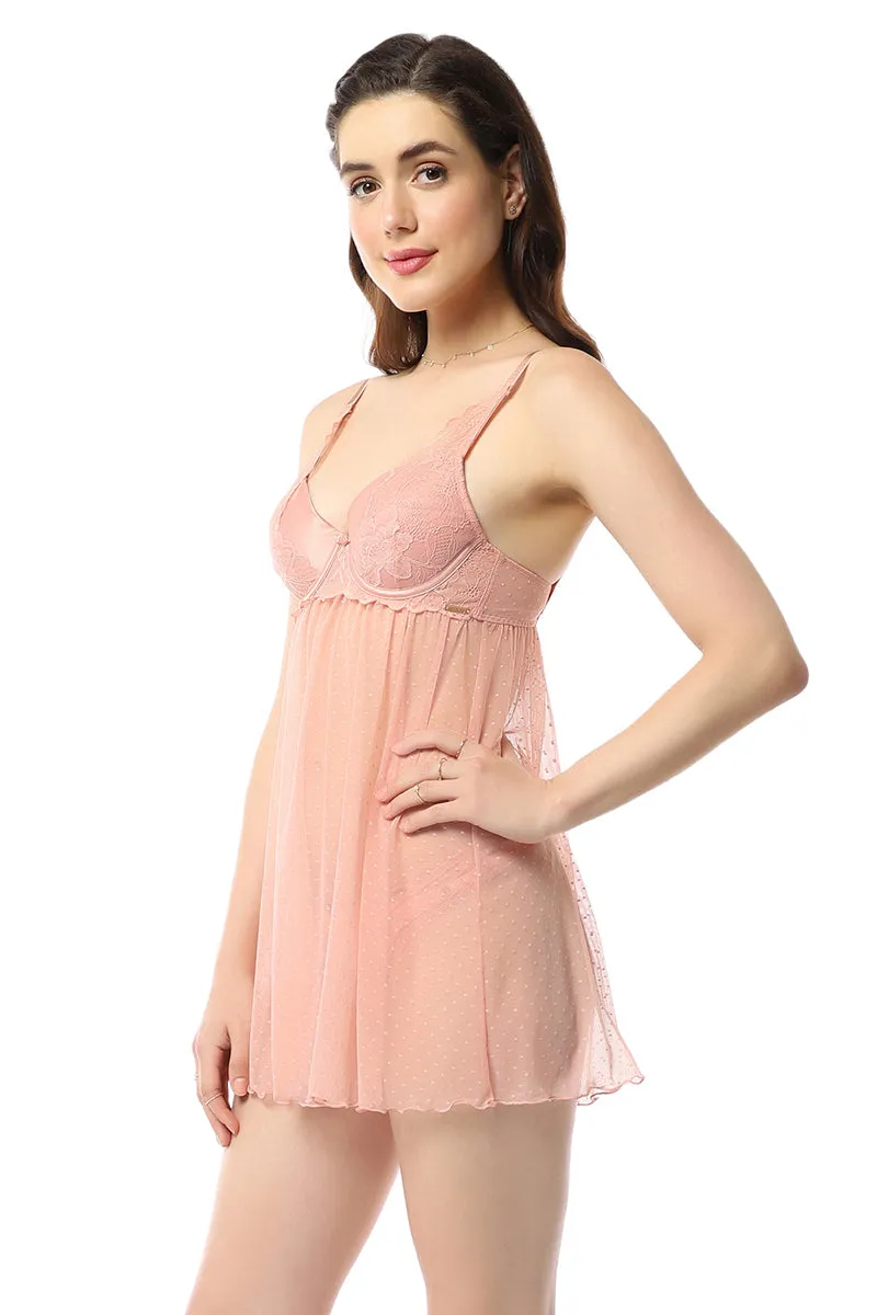 Eternal Bliss Padded Wired Babydoll - Mellow Rose