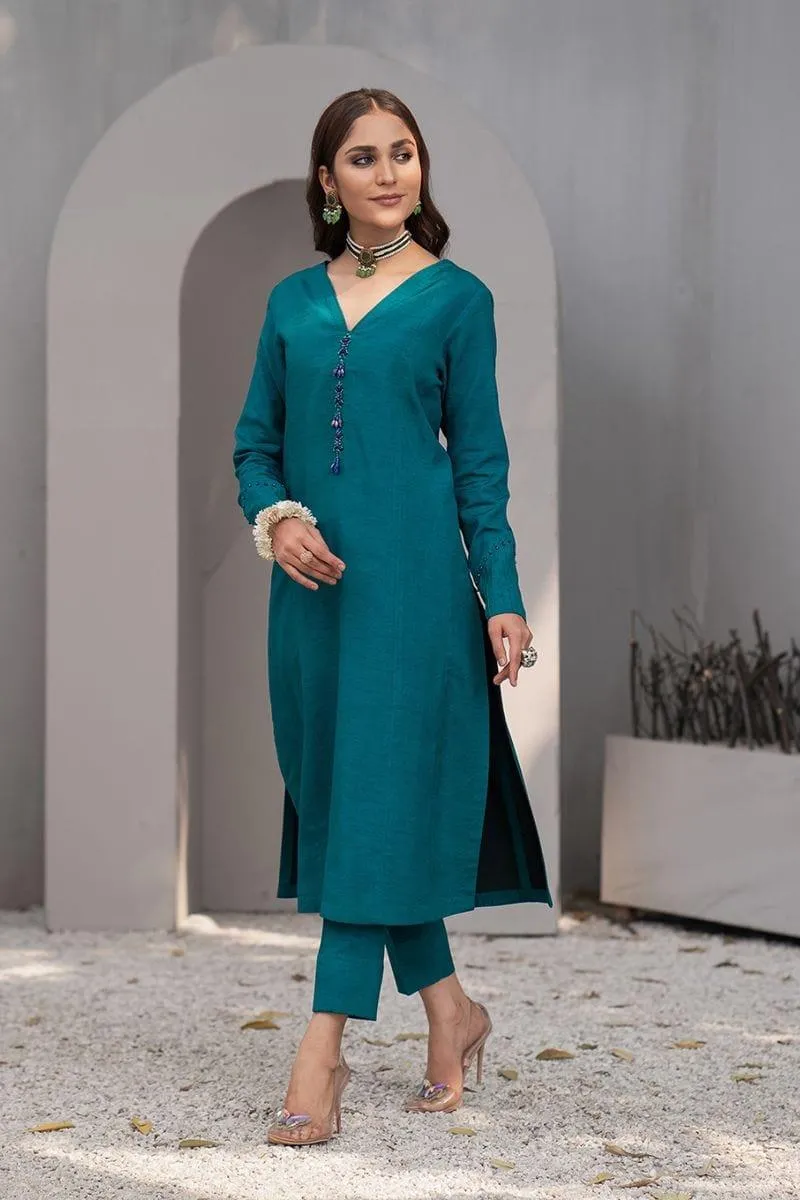 Fozia Khalid - Aqua Marine Pishwas with Pants