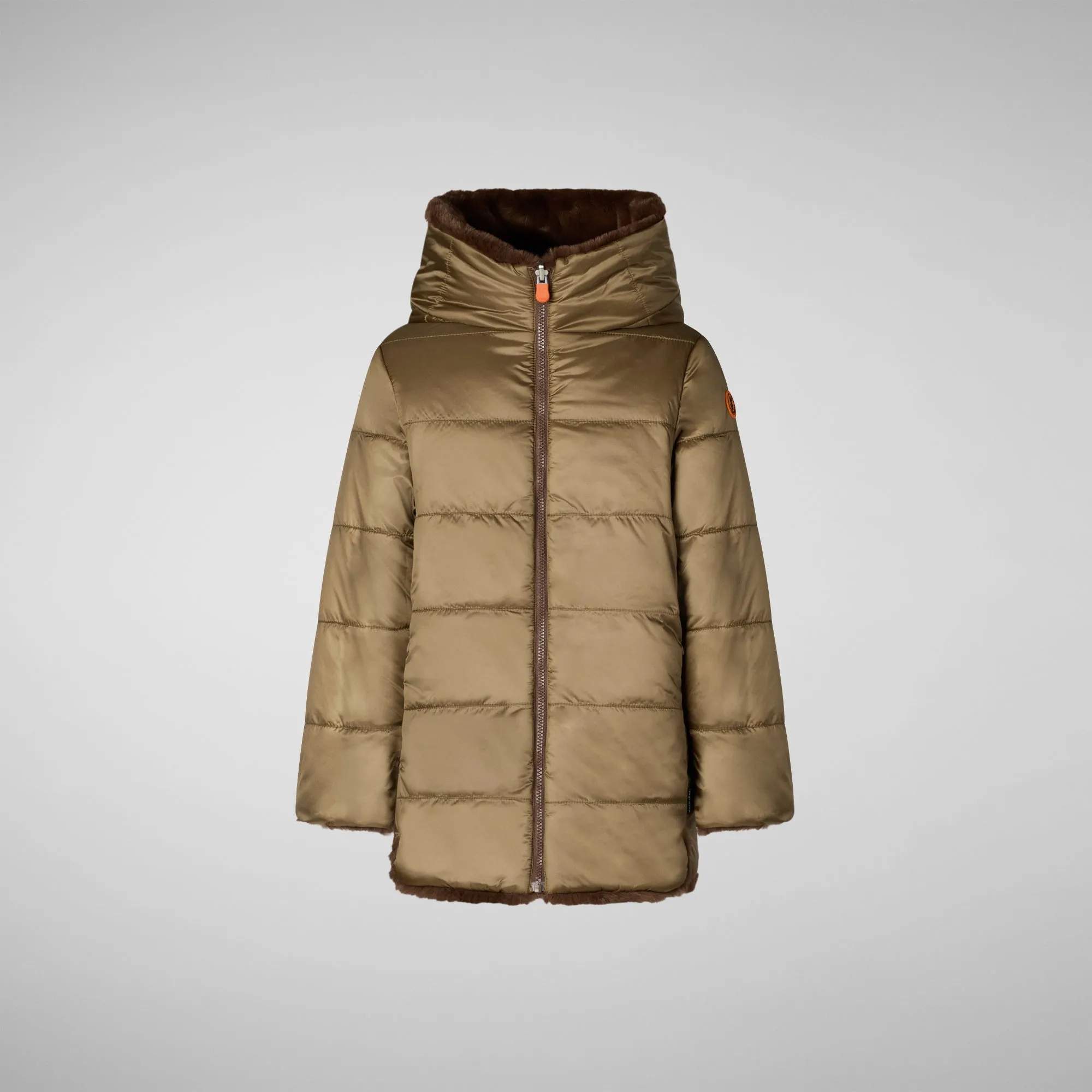 Girls' animal free Puffer jacket Flora in teddy brown