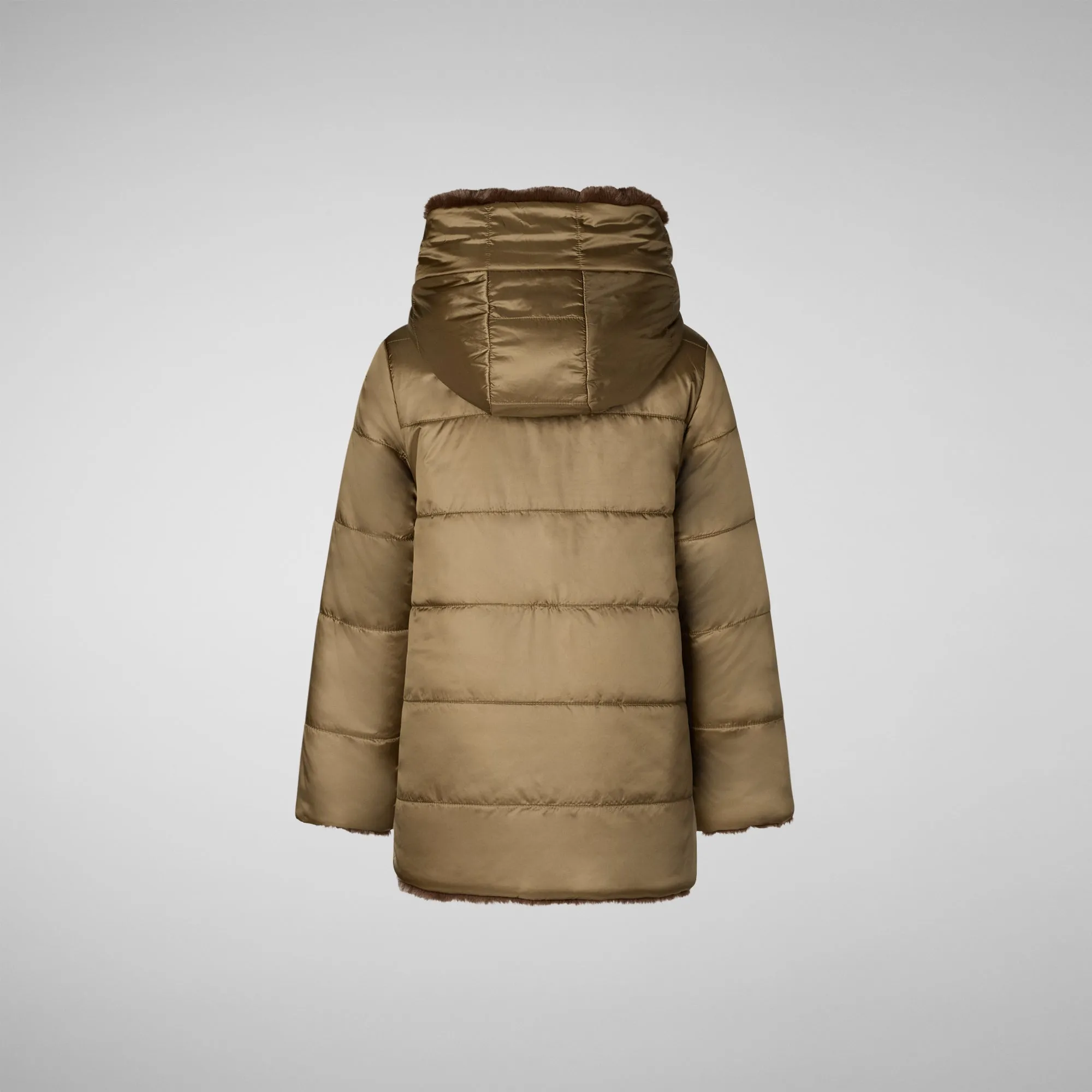 Girls' animal free Puffer jacket Flora in teddy brown