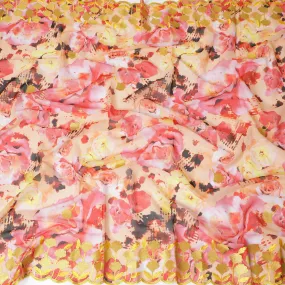 Golden Rose Symphony Embroidered Swiss Cotton Voile for Sudanese Thobe - 140cm x 4.5 Mtrs piece-D18602