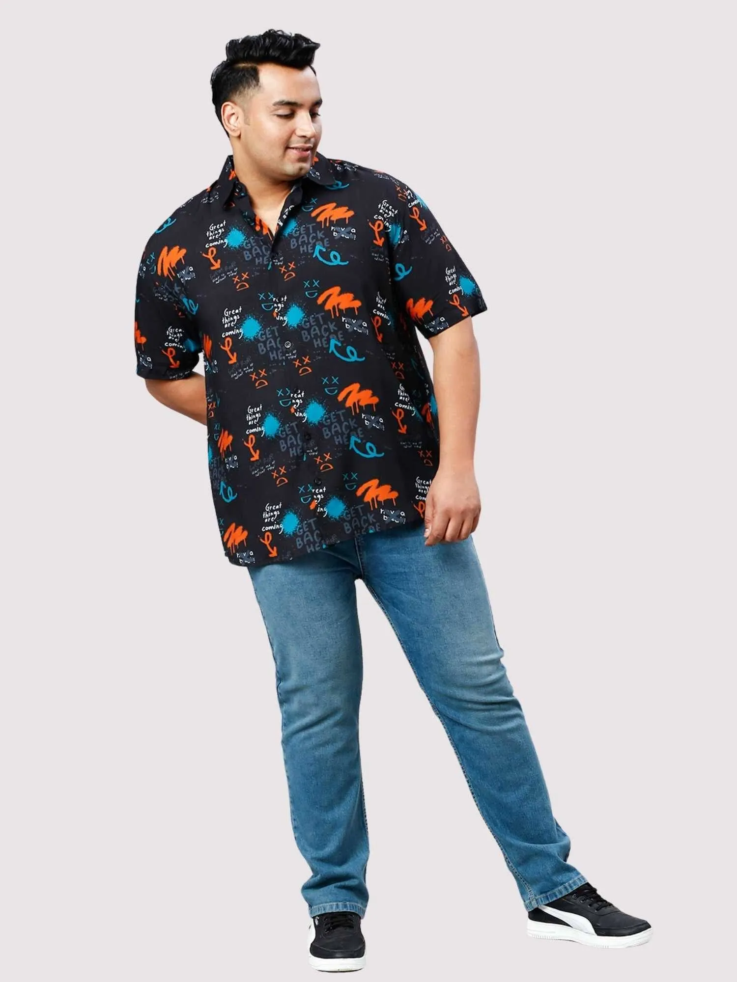 Graffiti Digital Printed Half Sleeve Shirt Men's Plus Size