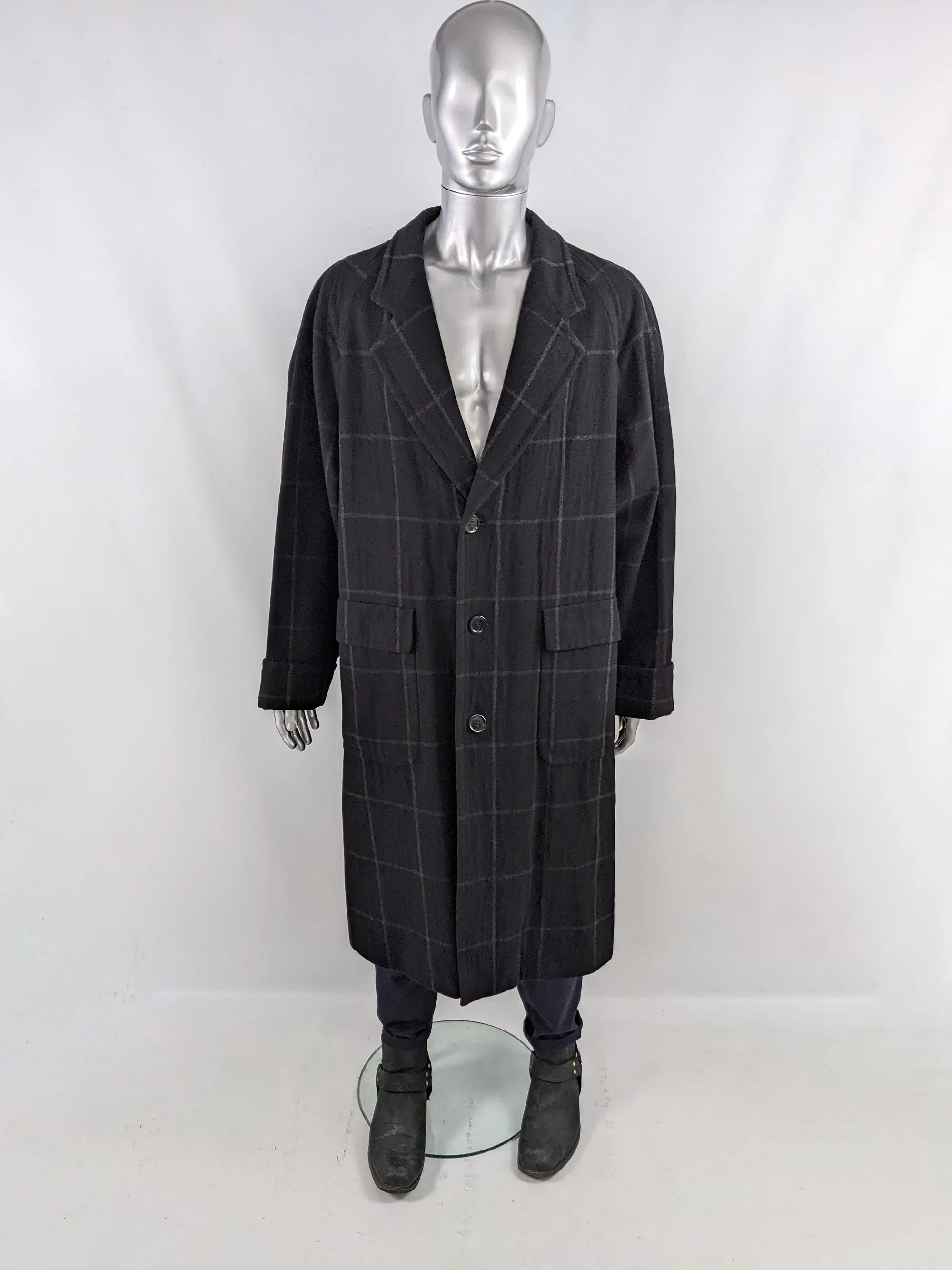 Harrods Vintage Italian Virgin Wool Checked Overcoat, 1980s