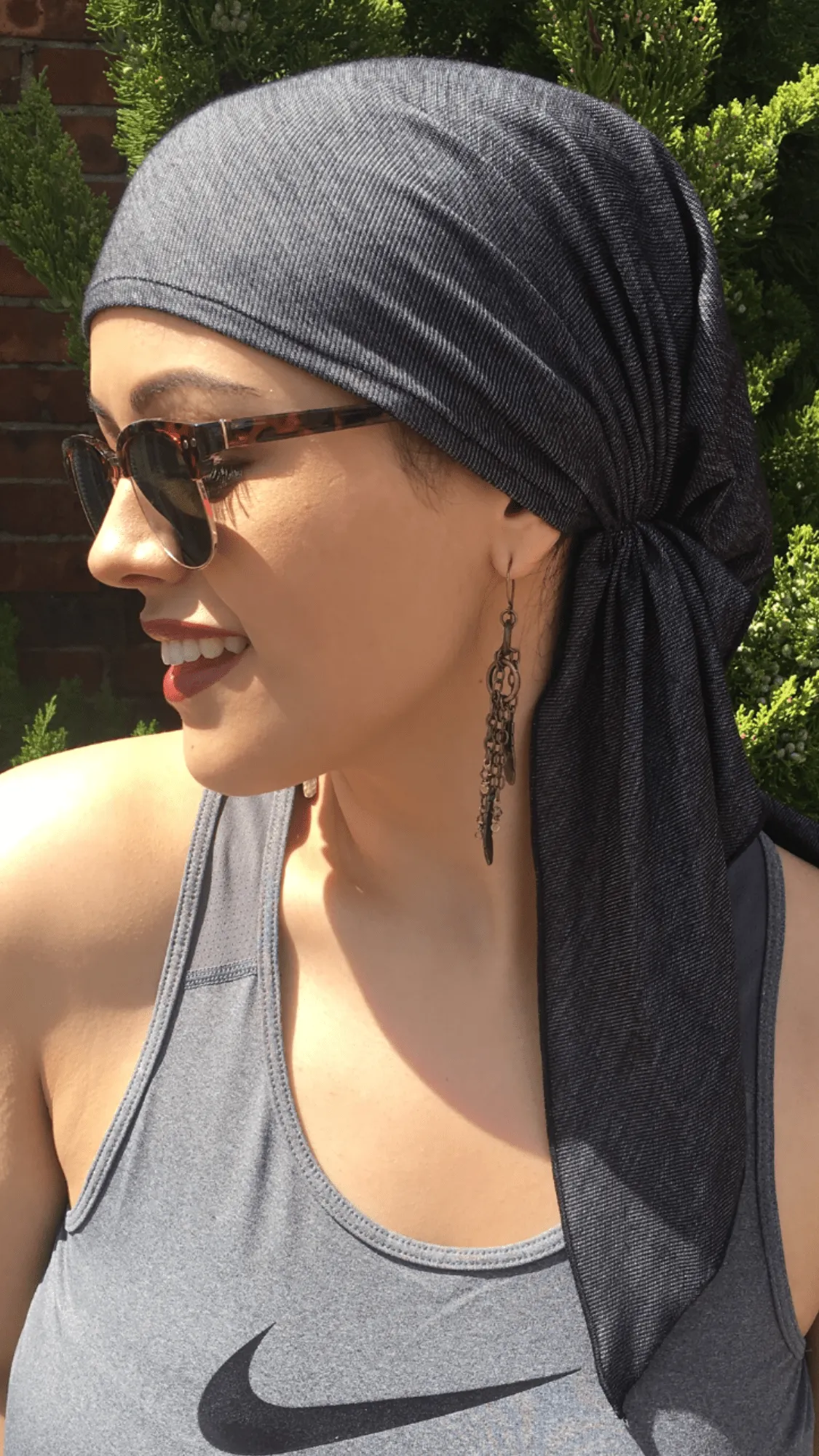 Head Covering For Women | Tie Back Hat Denim Scrub Cap Slip-On Pre Tied Bandana | Made in USA