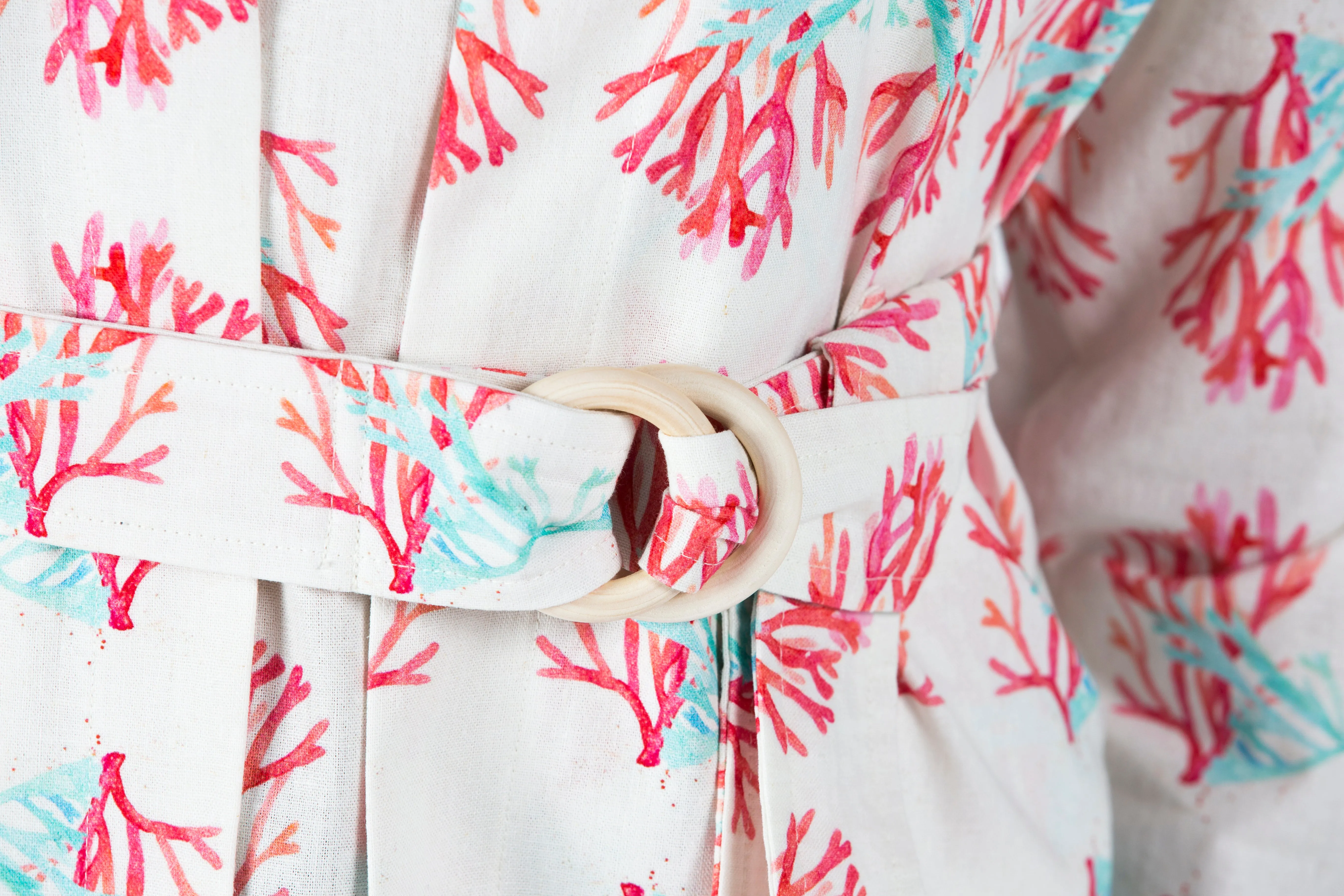 Hot Pink Coral Print Linen Belt