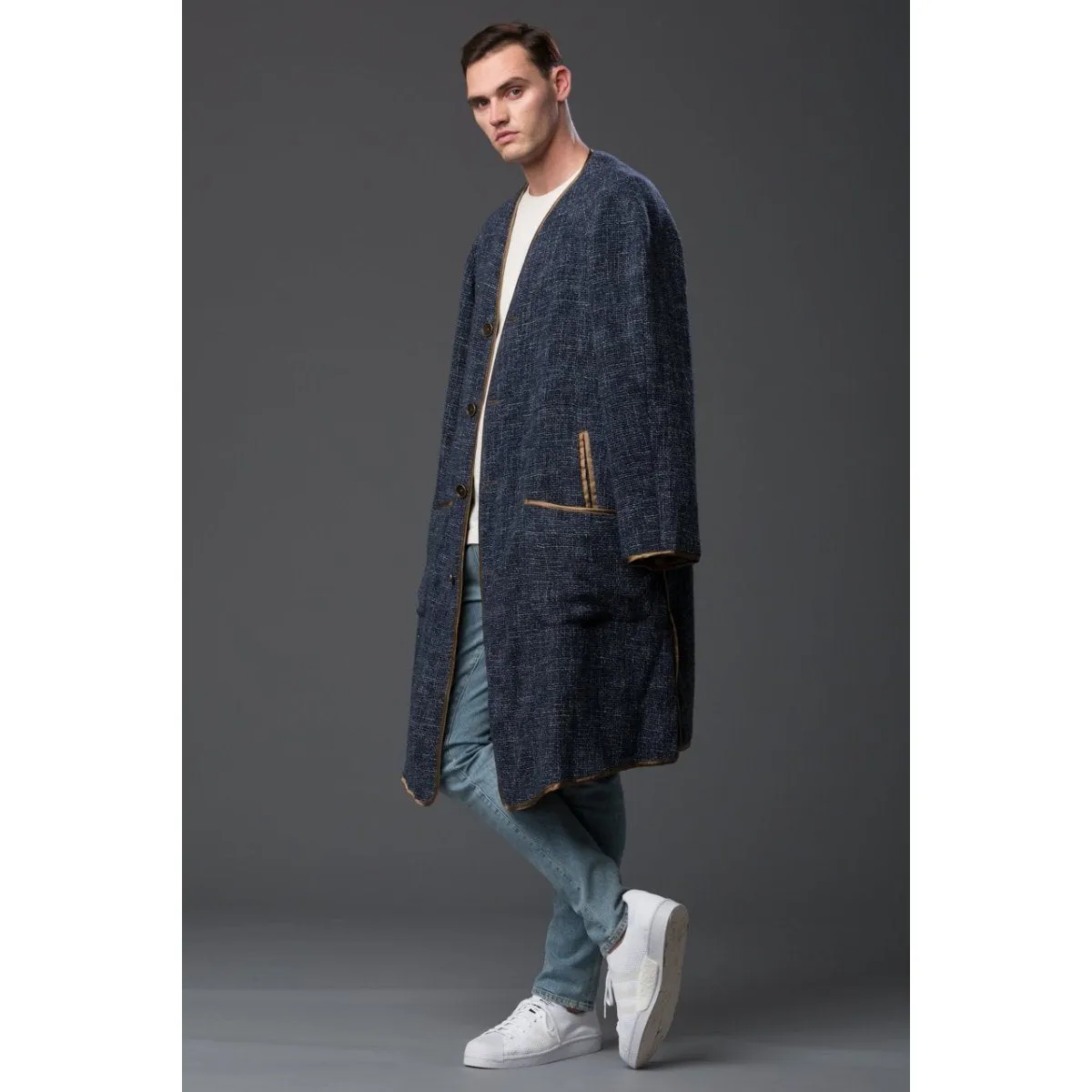 Indigo Basketweave Disco Punk Coat