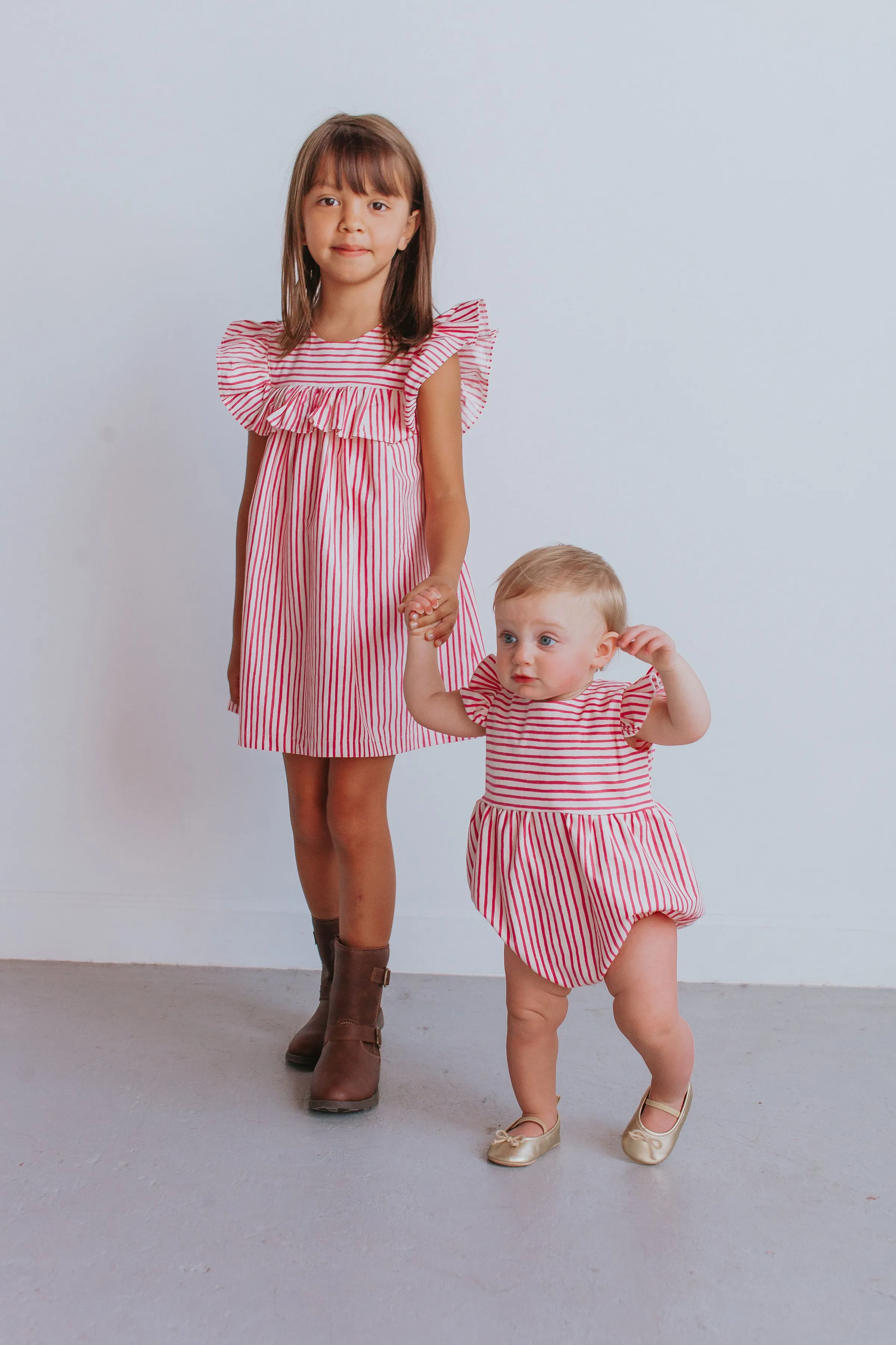 Infant Girl's Rifle Paper Pink and White Stripe Cotton Bubble Romper