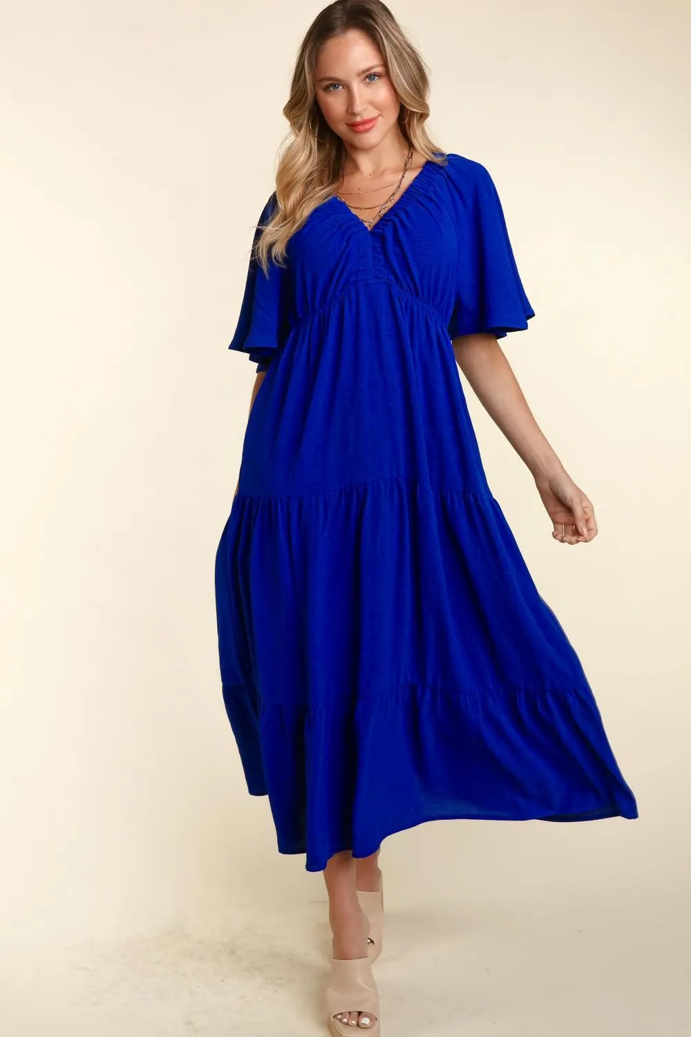 Island Time Tiered Babydoll Maxi Dress with Side Pocket in Royal