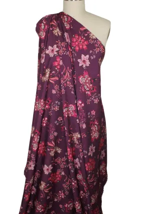 Italian Stylized Floral Rayon - Red Tones on Burgundy