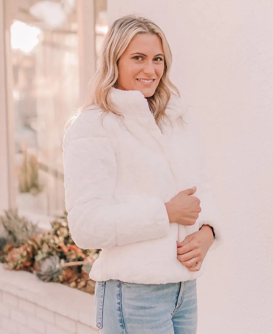 Ivory Quilted Faux Fur Jacket