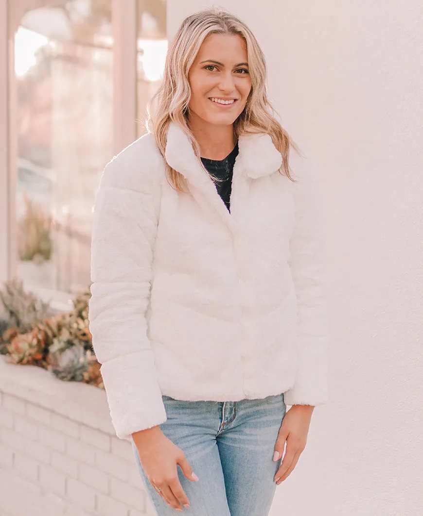 Ivory Quilted Faux Fur Jacket