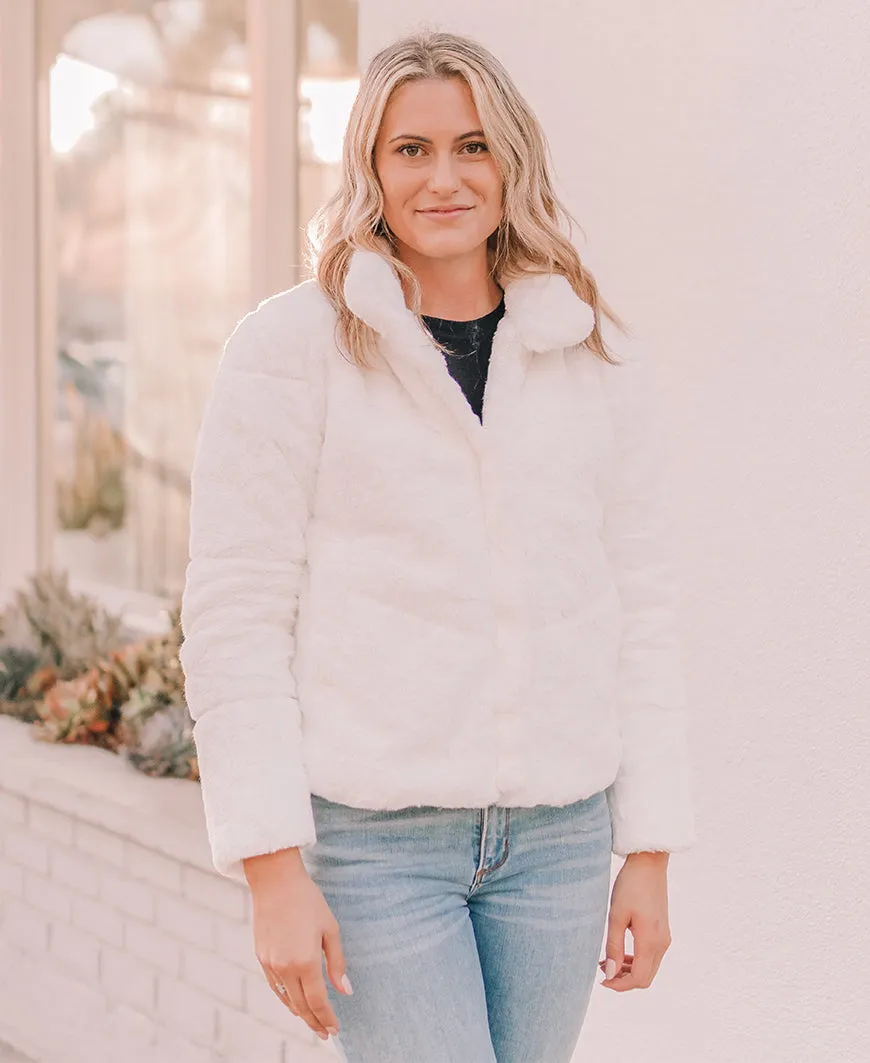 Ivory Quilted Faux Fur Jacket