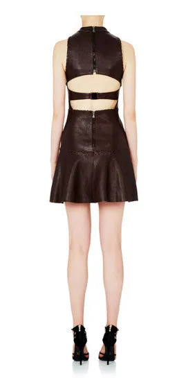 Jane Fonda Leather Mini Dress - Burgundy