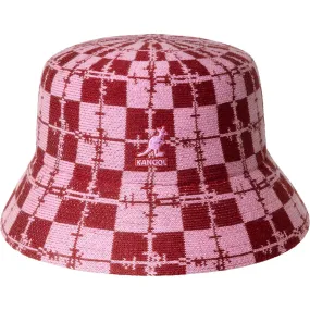 Kangol Barbed Check Bucket Hat - Red Velvet/Peony Pink