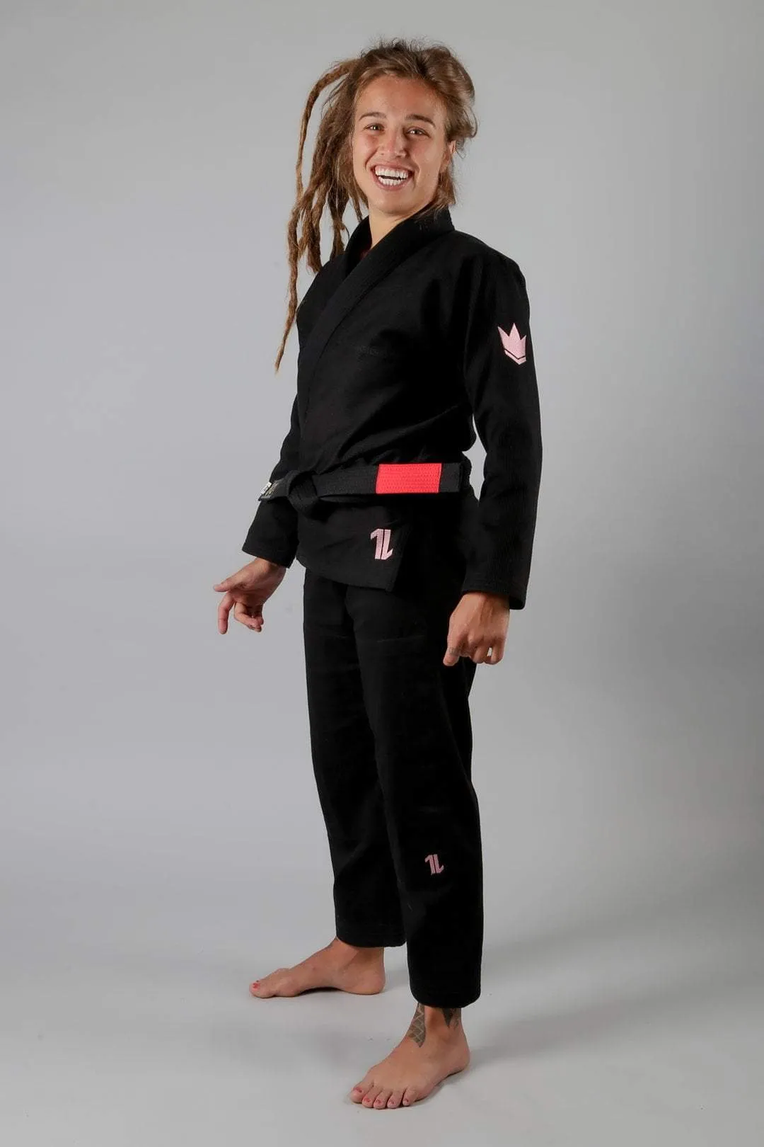 Kimono Femei Brazilian Jiu Jitsu KINGZ The ONE Gi - Negru / Roz Gold - ( Centura Alba Inclusa )