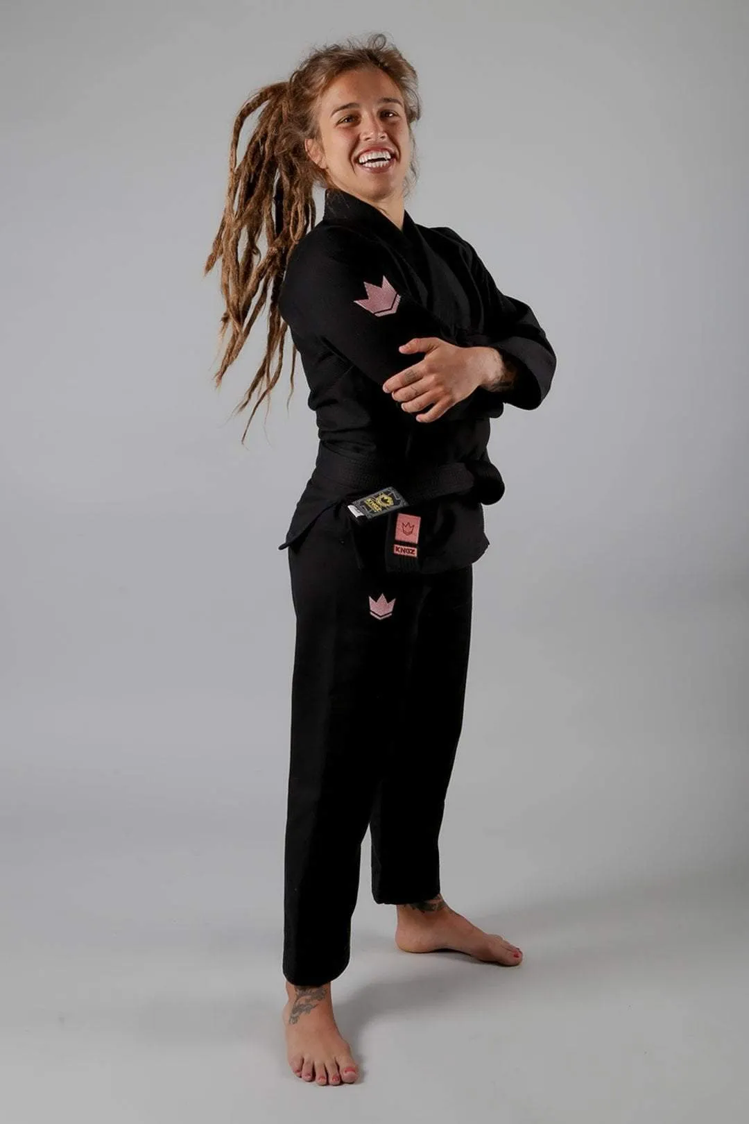 Kimono Femei Brazilian Jiu Jitsu KINGZ The ONE Gi - Negru / Roz Gold - ( Centura Alba Inclusa )