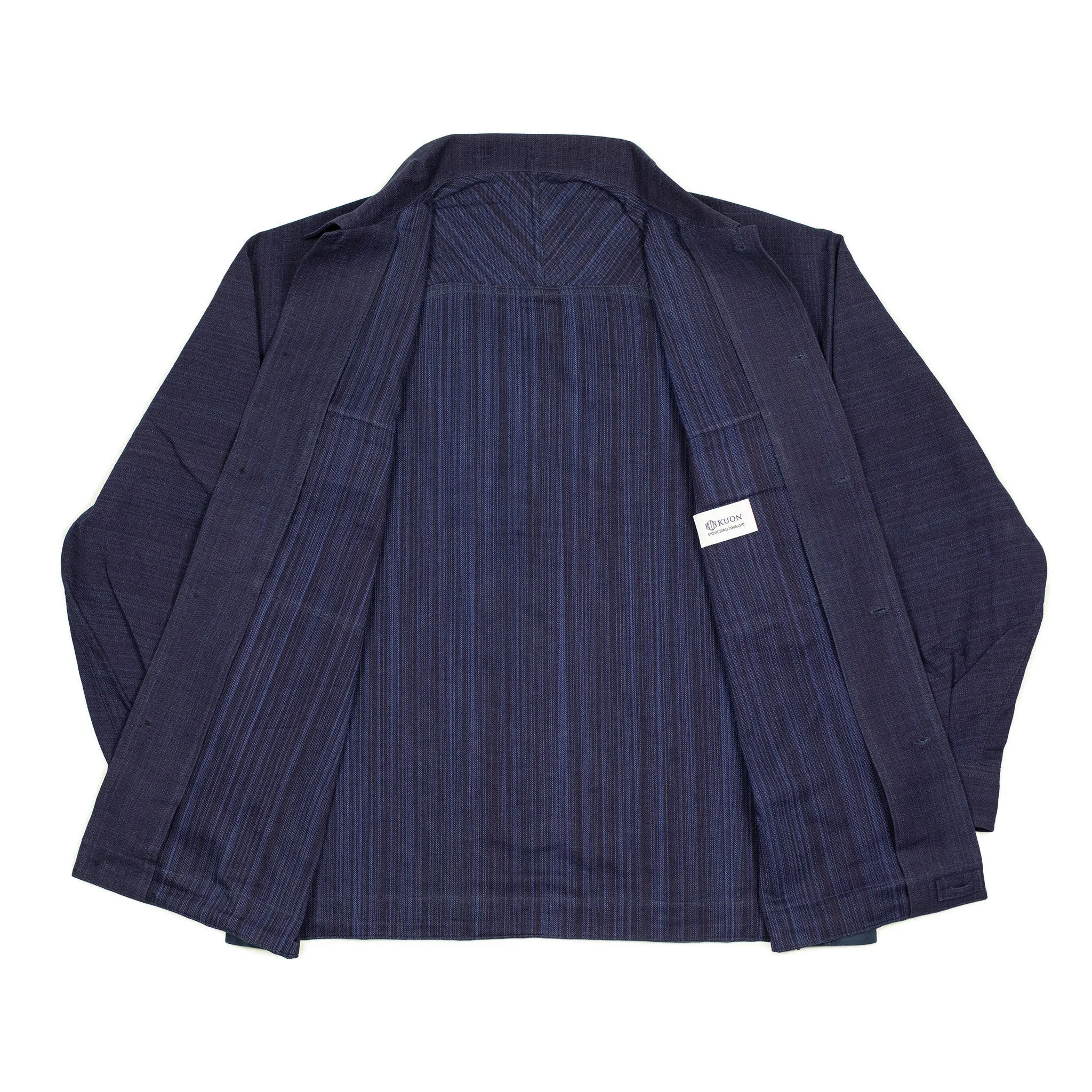 Kimono sleeve overshirt in slubby indigo cotton