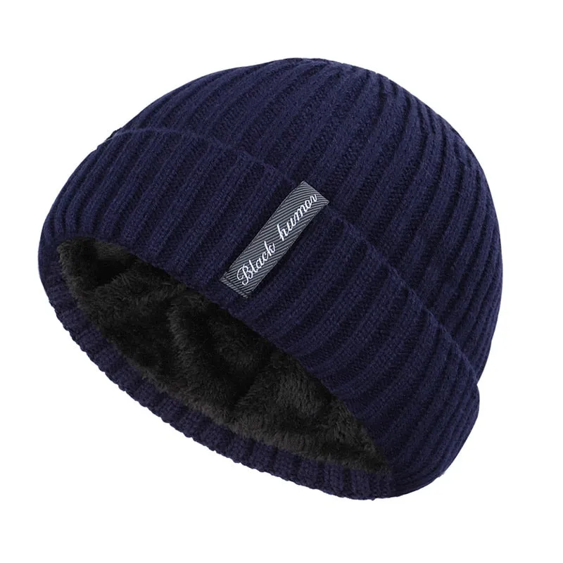 Knit Beanie Men Thick Lining Plus Velvet