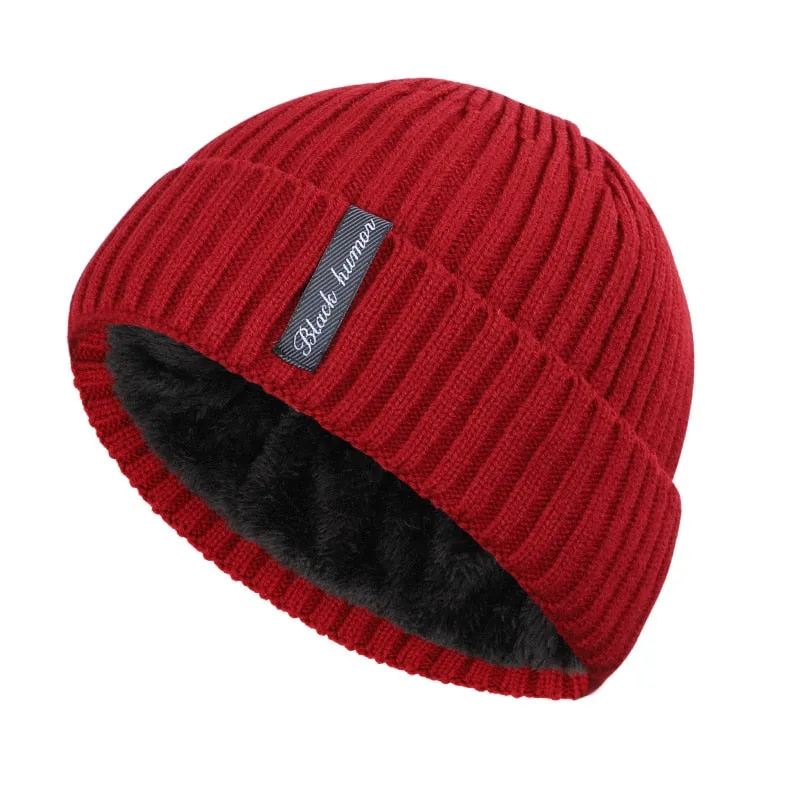 Knit Beanie Men Thick Lining Plus Velvet