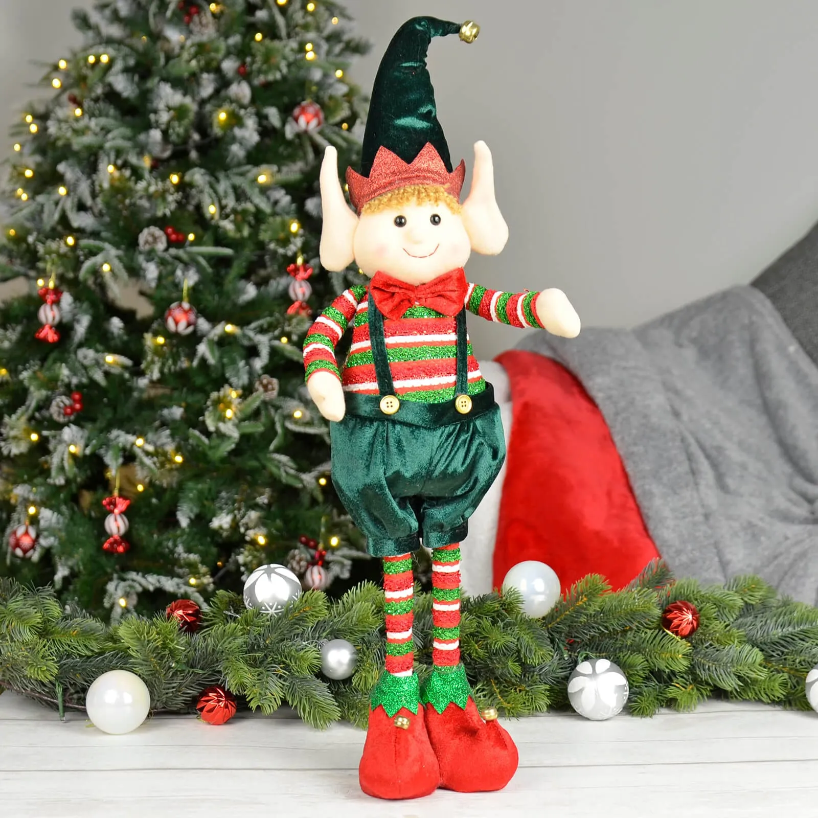 Large Christmas Elf Figure Standing Decoration Red Green 67cm