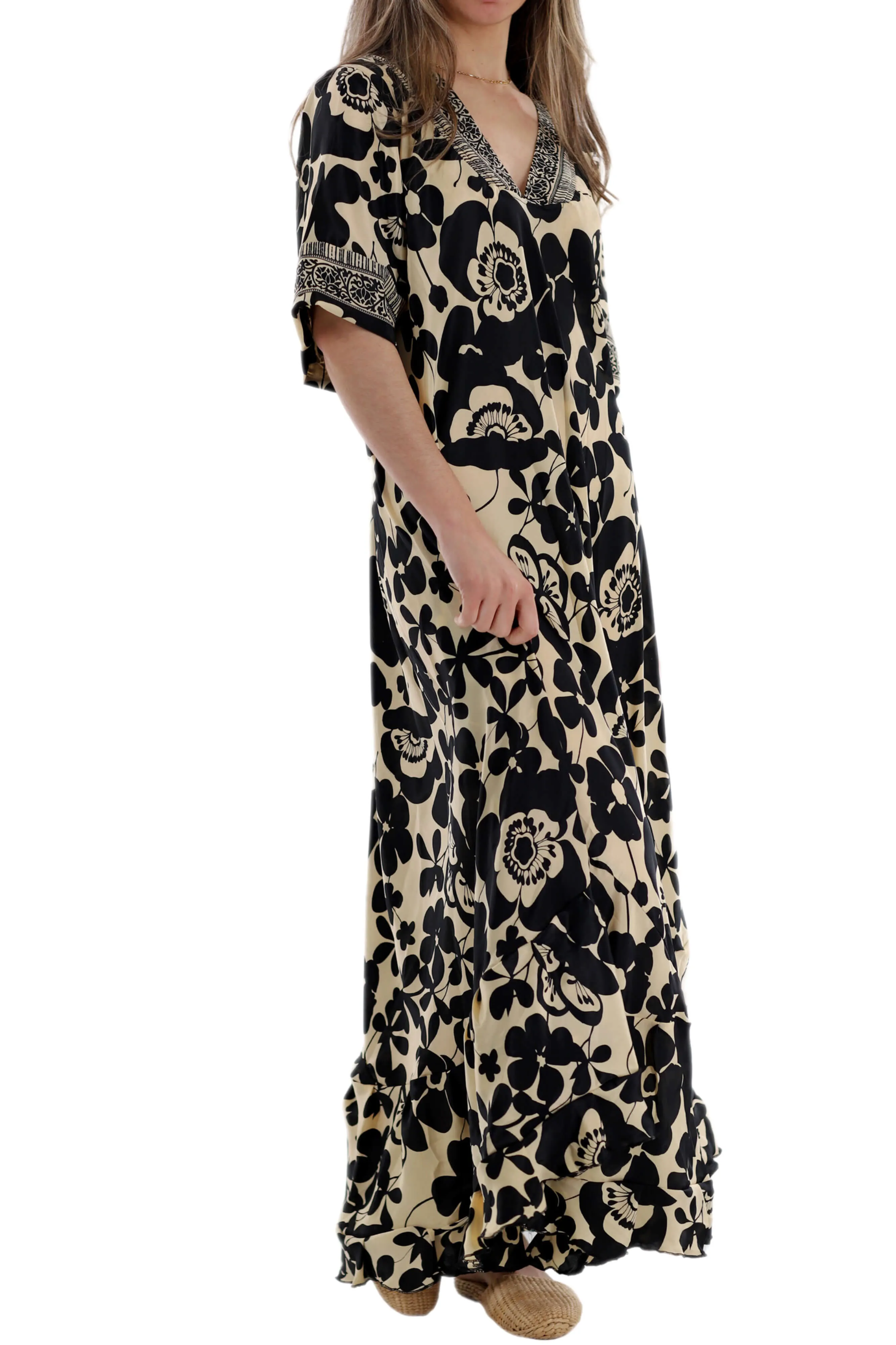 Long Flowy Floral 'Elisa' Maxi Dress in Gold