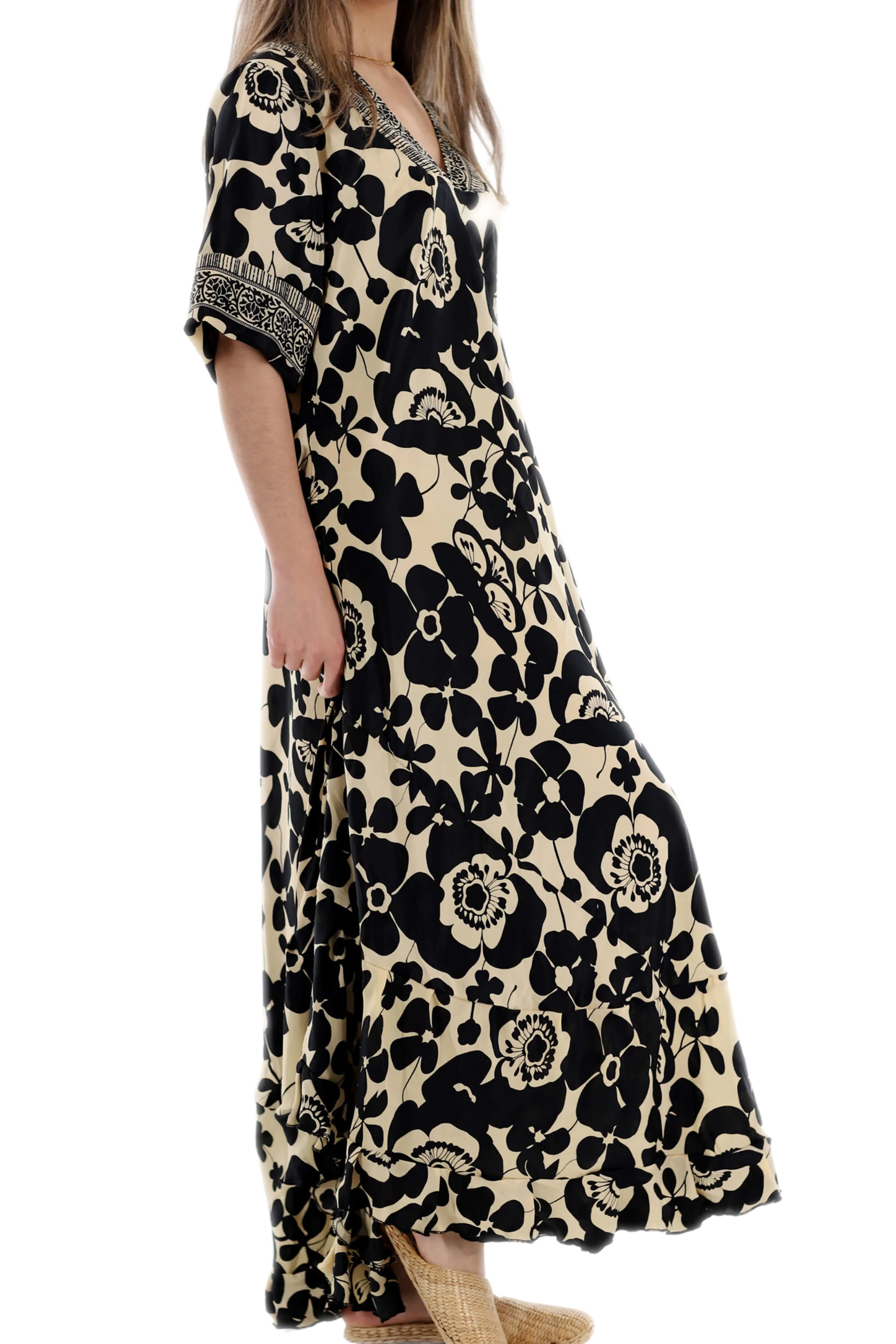 Long Flowy Floral 'Elisa' Maxi Dress in Gold