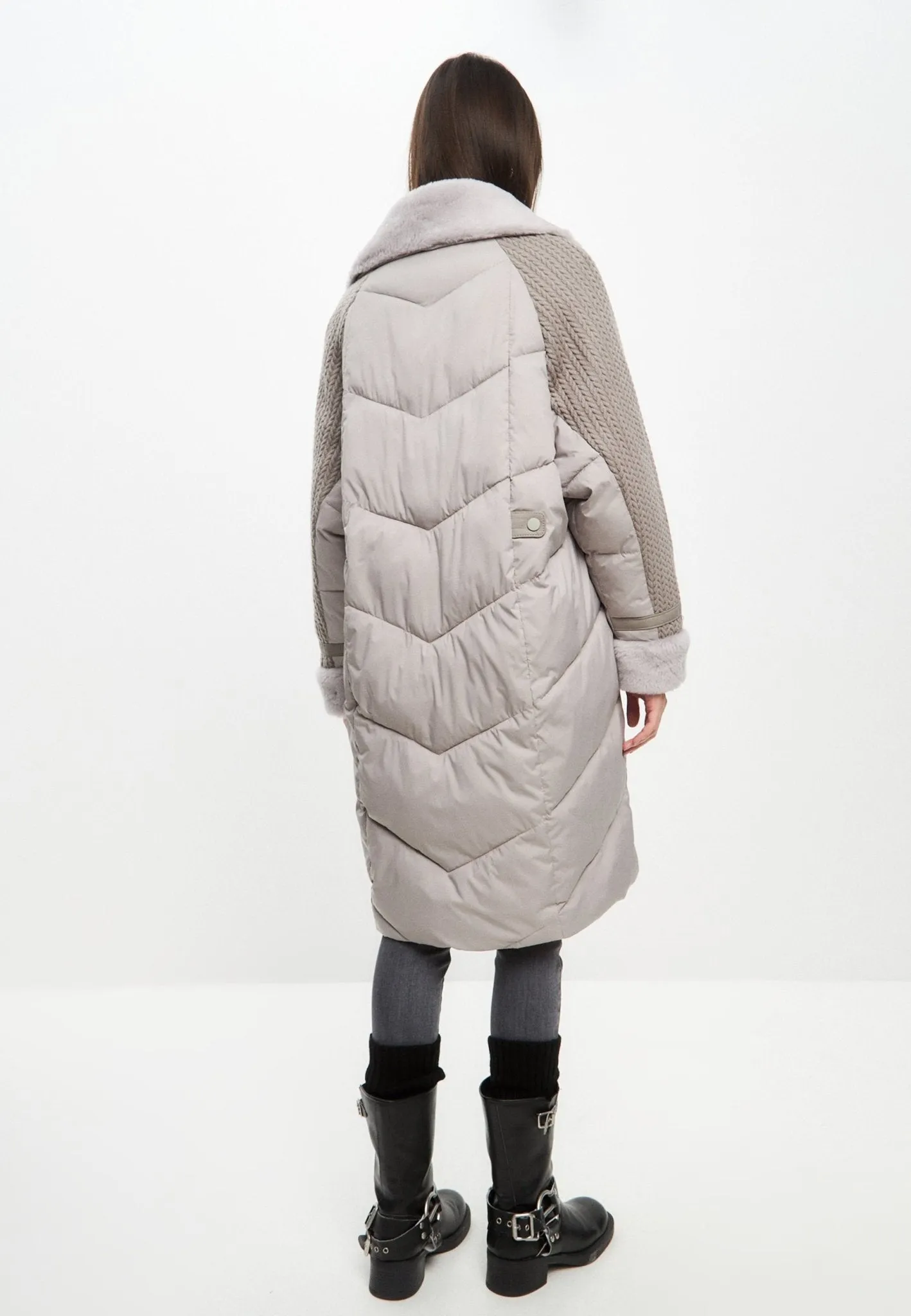 Long Quilted Coat Oversize Style - Grey