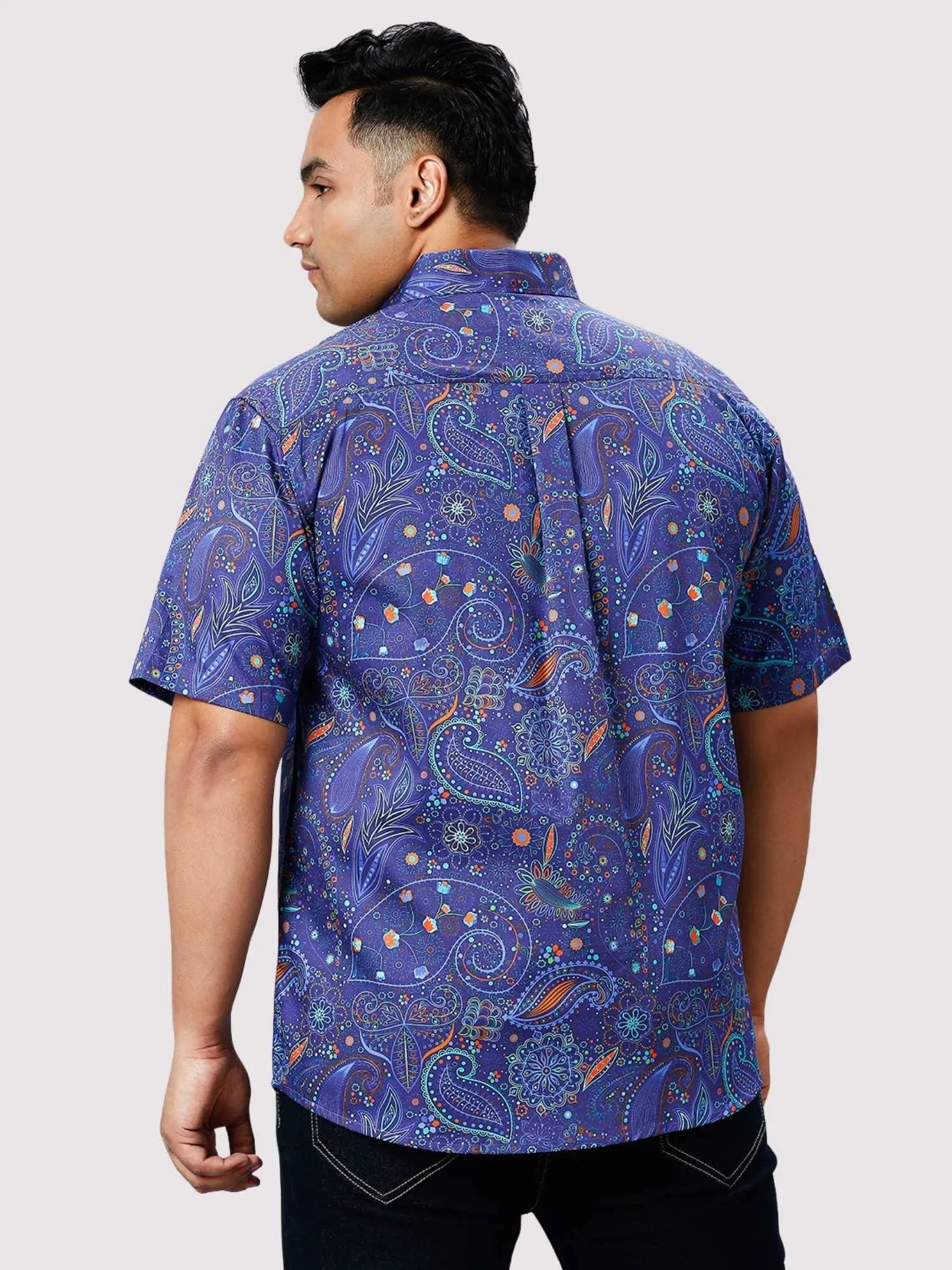 Marble Purple Digital Printed Half Sleeve Shirt Men's Plus Size