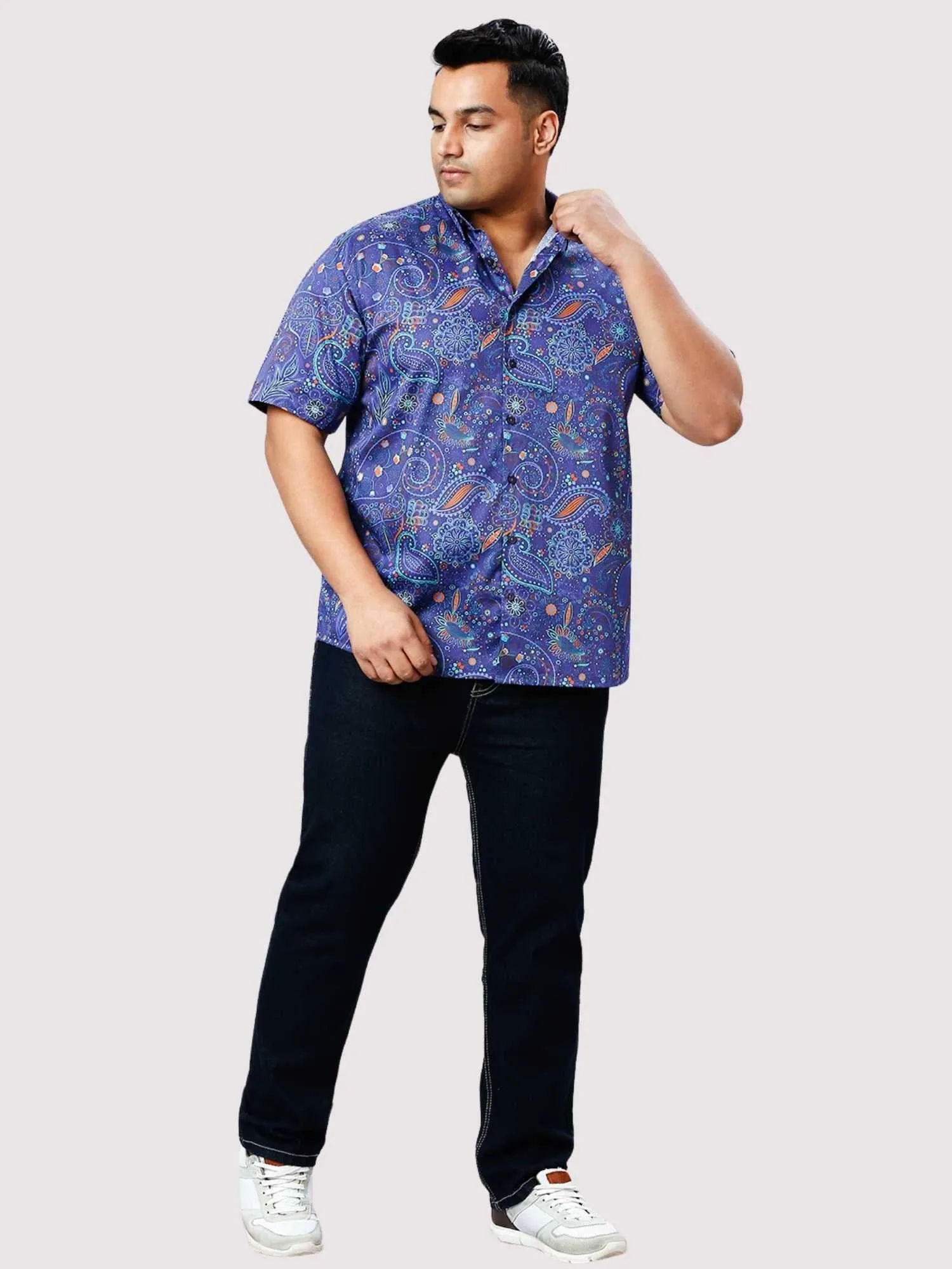 Marble Purple Digital Printed Half Sleeve Shirt Men's Plus Size